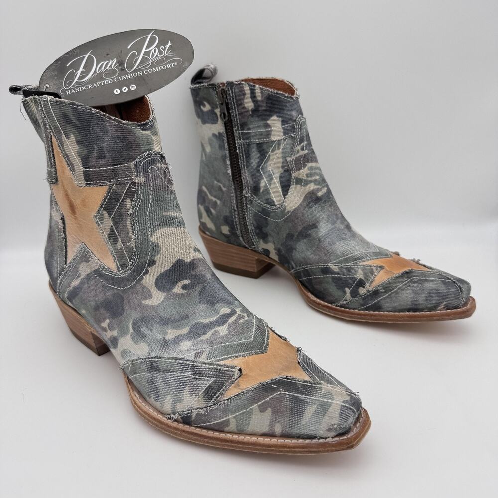 Dan Post Boots Womens 7 Stardust Camo Denim Booties Ankle Cowgirl Western Rodeo